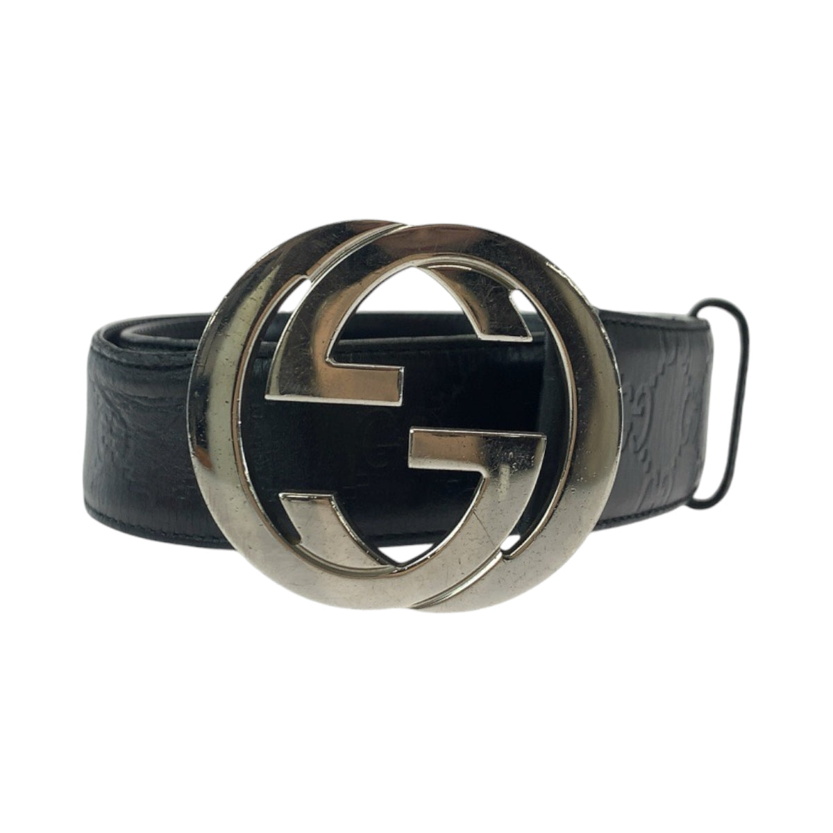 Gucci buckle Shima interlocking 34 Leather Black Belt