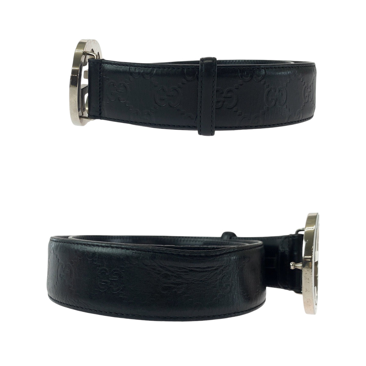 Gucci buckle Shima interlocking 34 Leather Black Belt