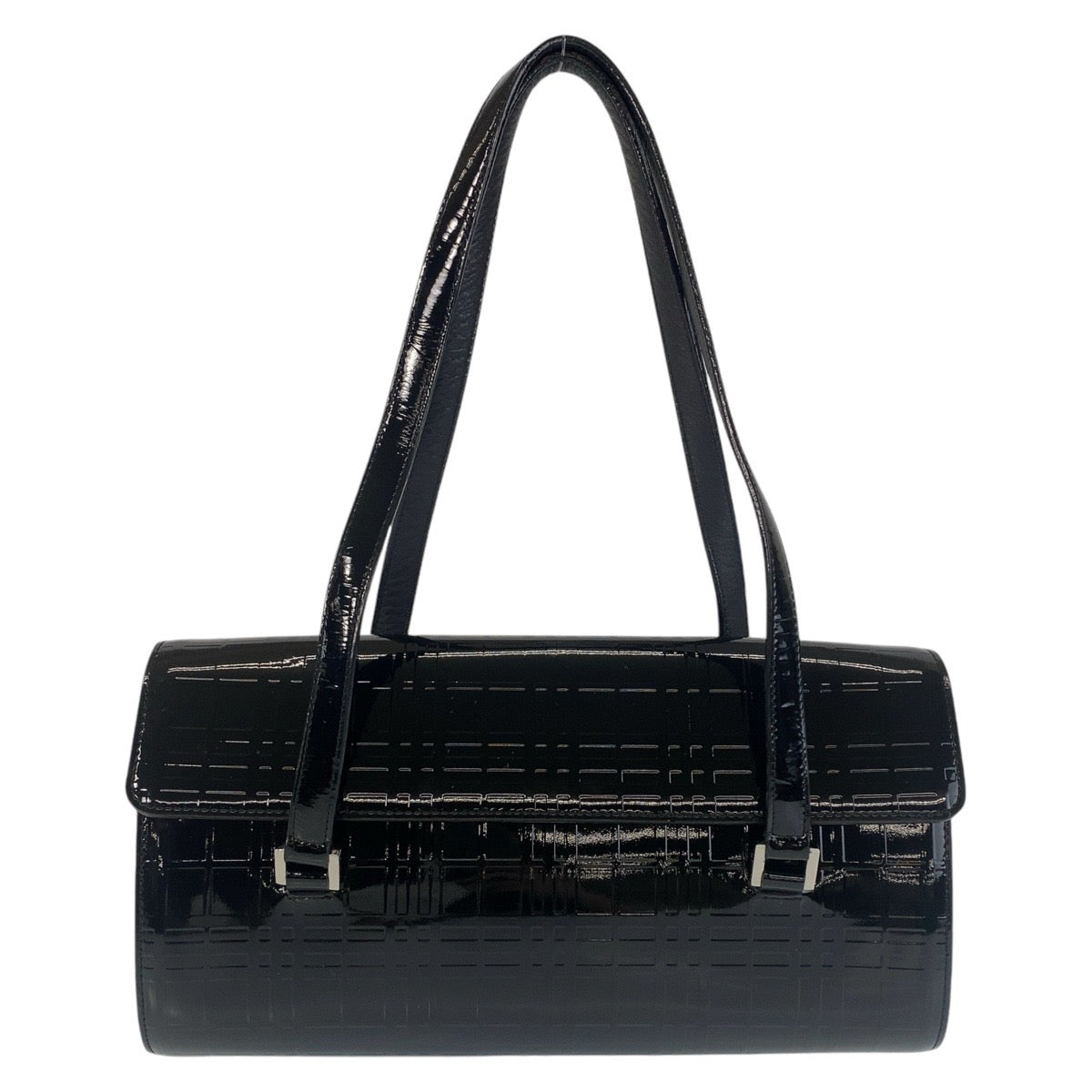 Burberry Shoulder Bag Enamel Shoulder Bag Check Pattern Women Black Embossed