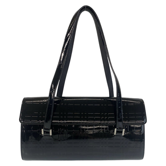Burberry Shoulder Bag Enamel Shoulder Bag Check Pattern Women Black Embossed