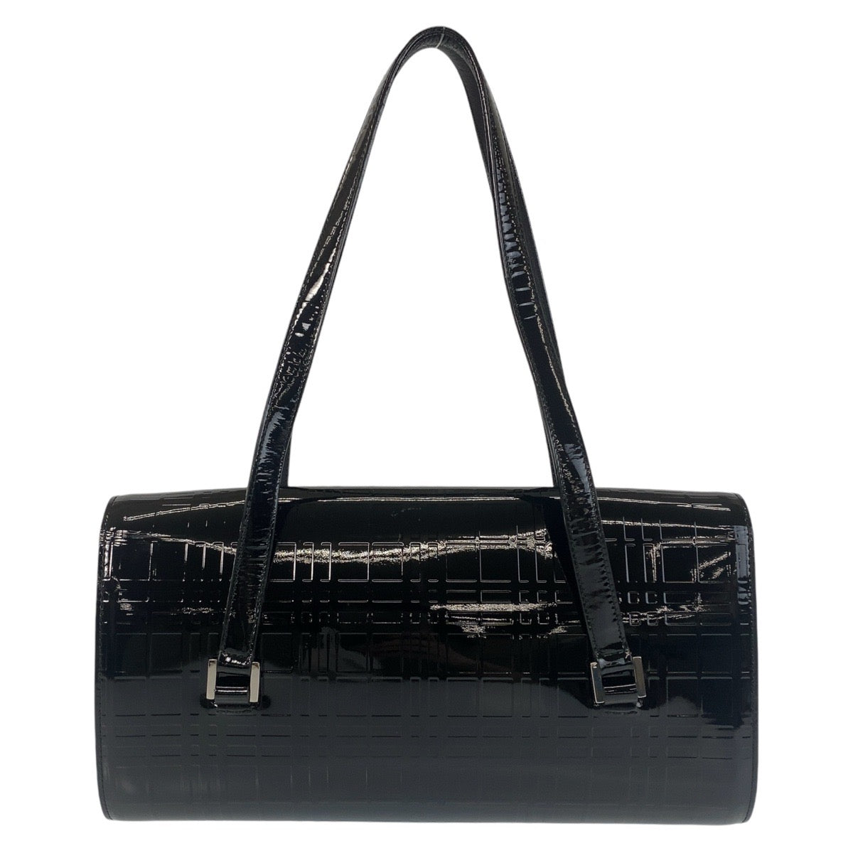 Burberry Shoulder Bag Enamel Shoulder Bag Check Pattern Women Black Embossed