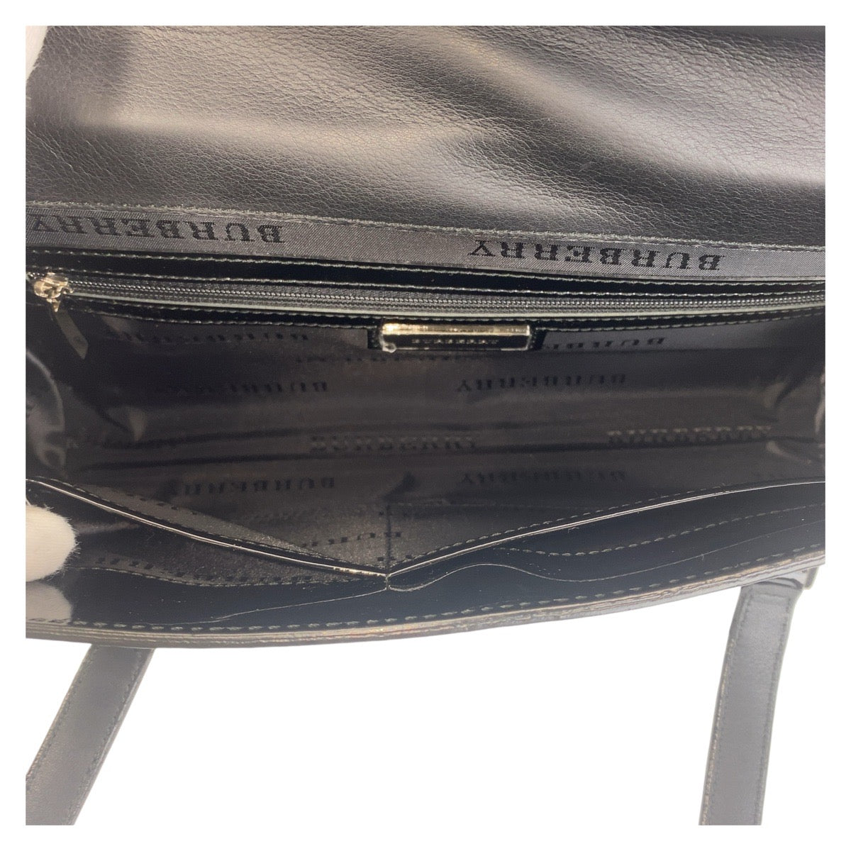 Burberry Shoulder Bag Enamel Shoulder Bag Check Pattern Women Black Embossed