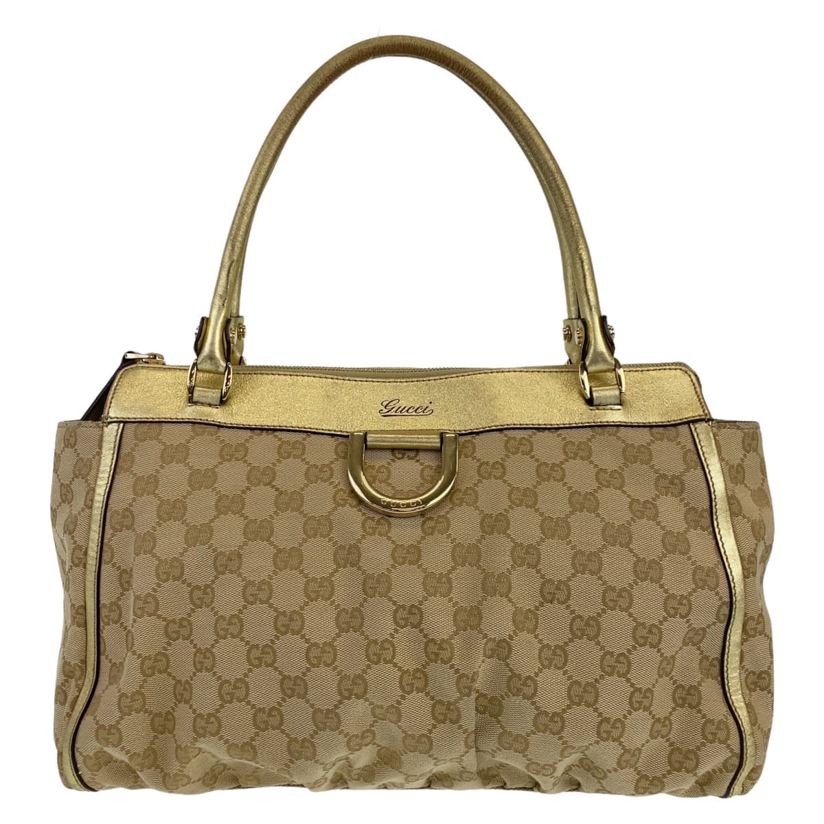 Gucci GG Canvas Beige Gold Shoulder Bag