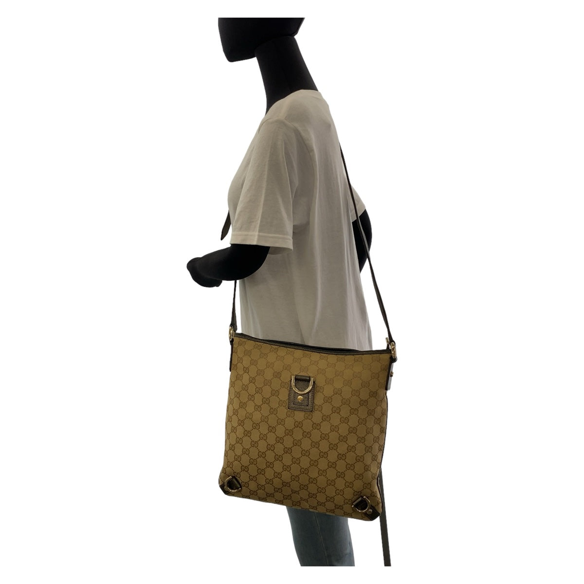 Gucci GG Gold ey GG pattern Leather Canvas Brown Beige Crossbody Bag