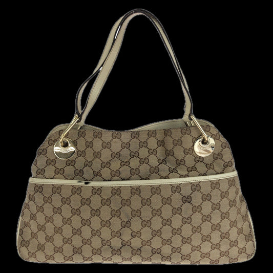 Gucci GG Leather Canvas Brown Shoulder Bag