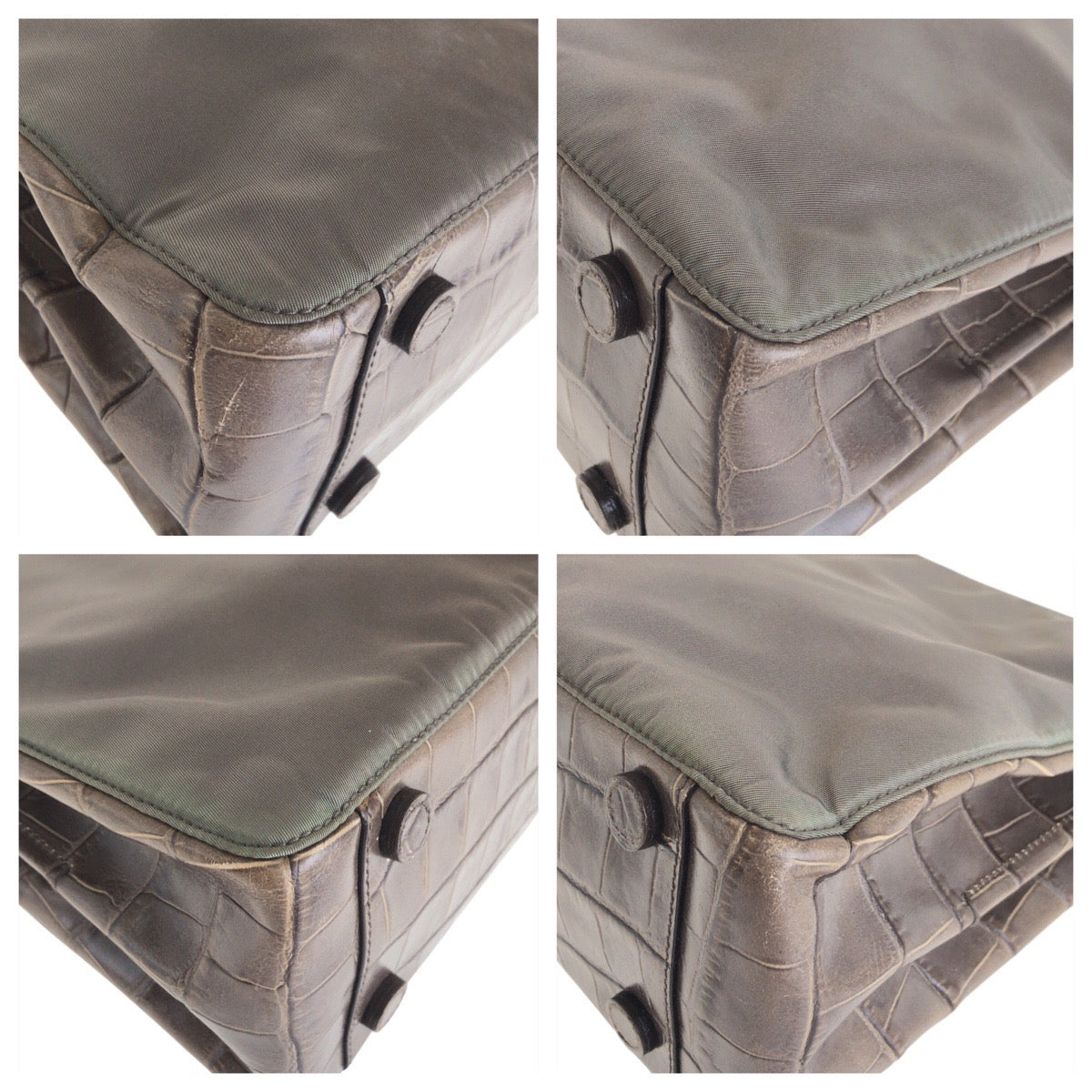 Gray Handbag Shoulder Bag Test Croco Embossed Nylon