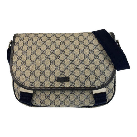 Gucci GG Supreme SilverMetal Messenger Canvas Navy Gray Shoulder Bag
