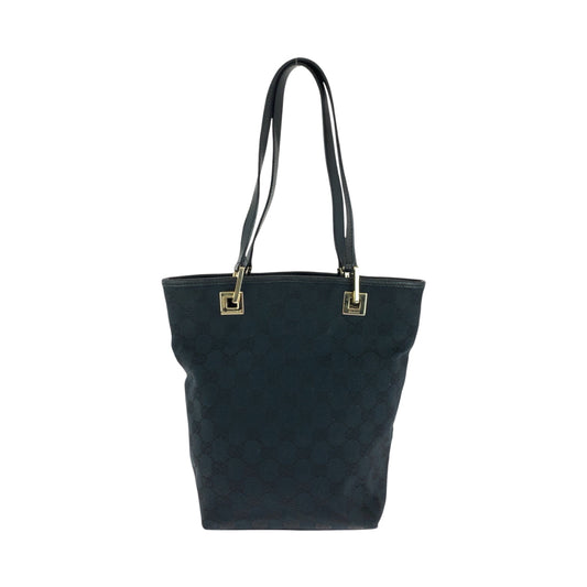 Gucci 002 GG GoldMetal Canvas Black Tote Bag