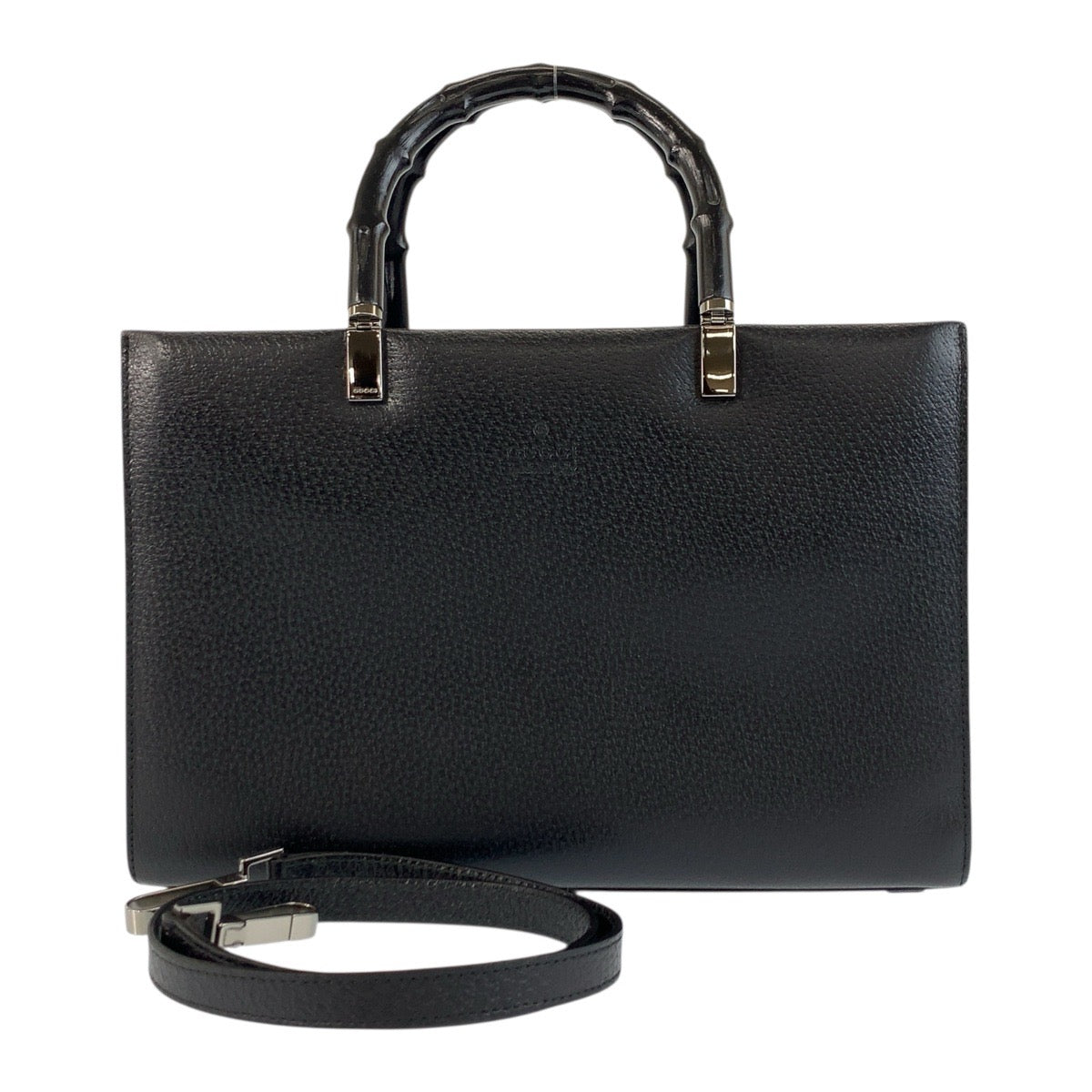 Gucci 002 Metal 2way Bamboo Leather Black Gold Shoulder Bag