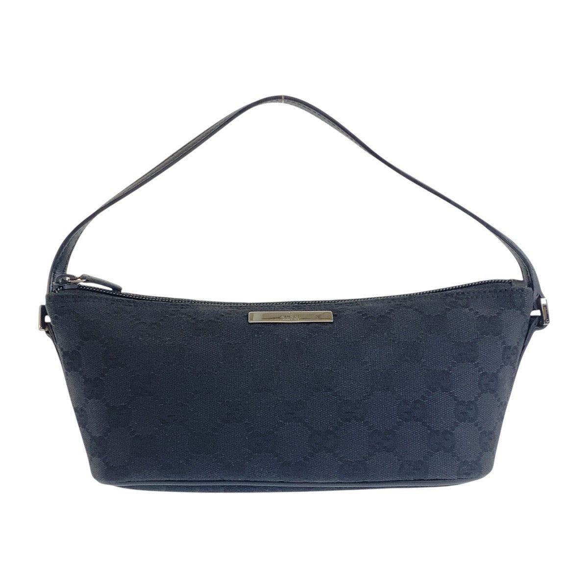 Gucci GG SilverMetal accessory pouch Leather Canvas Black Handbag