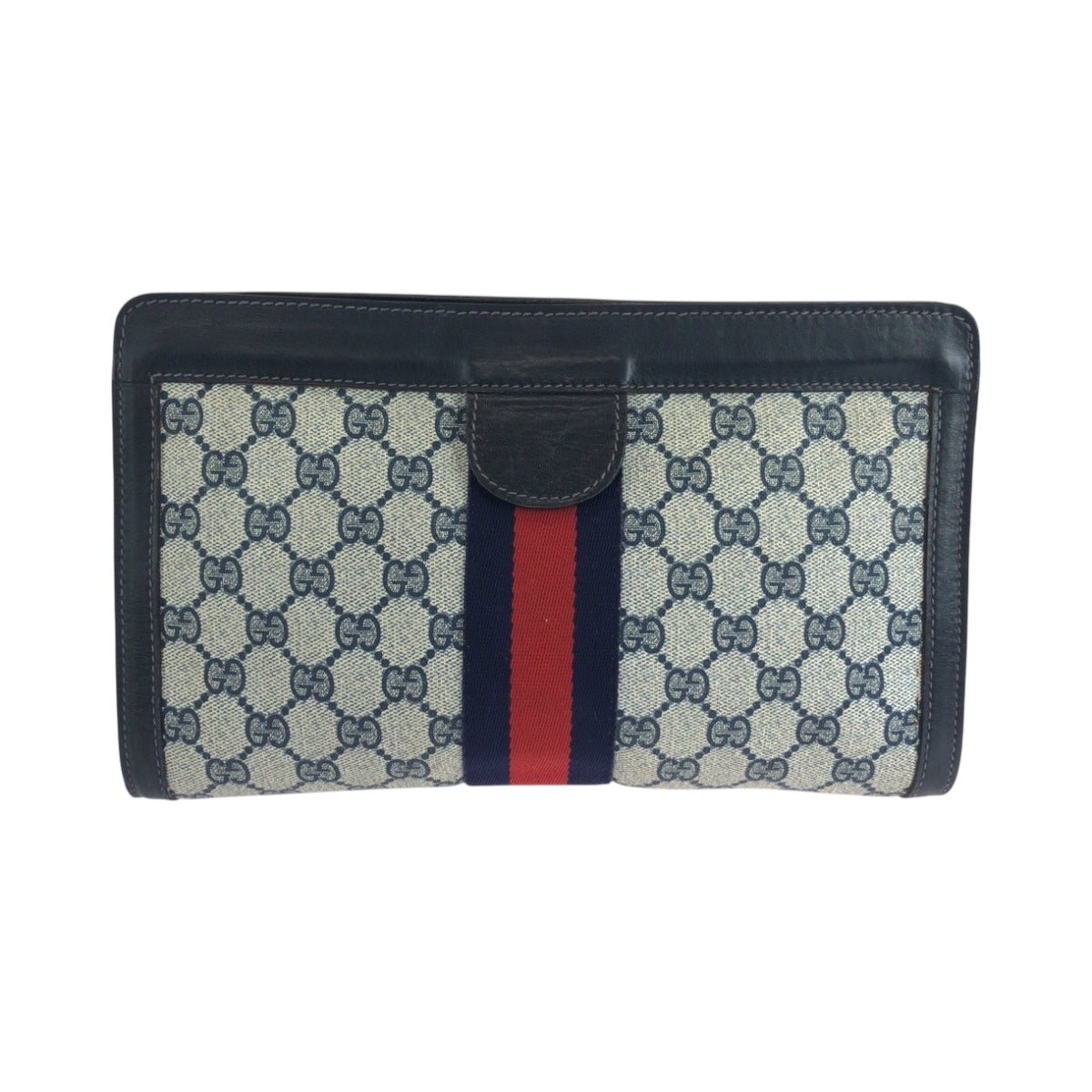 Gucci GG Supreme business Sherry line Canvas Navy Gray Clutch Bag