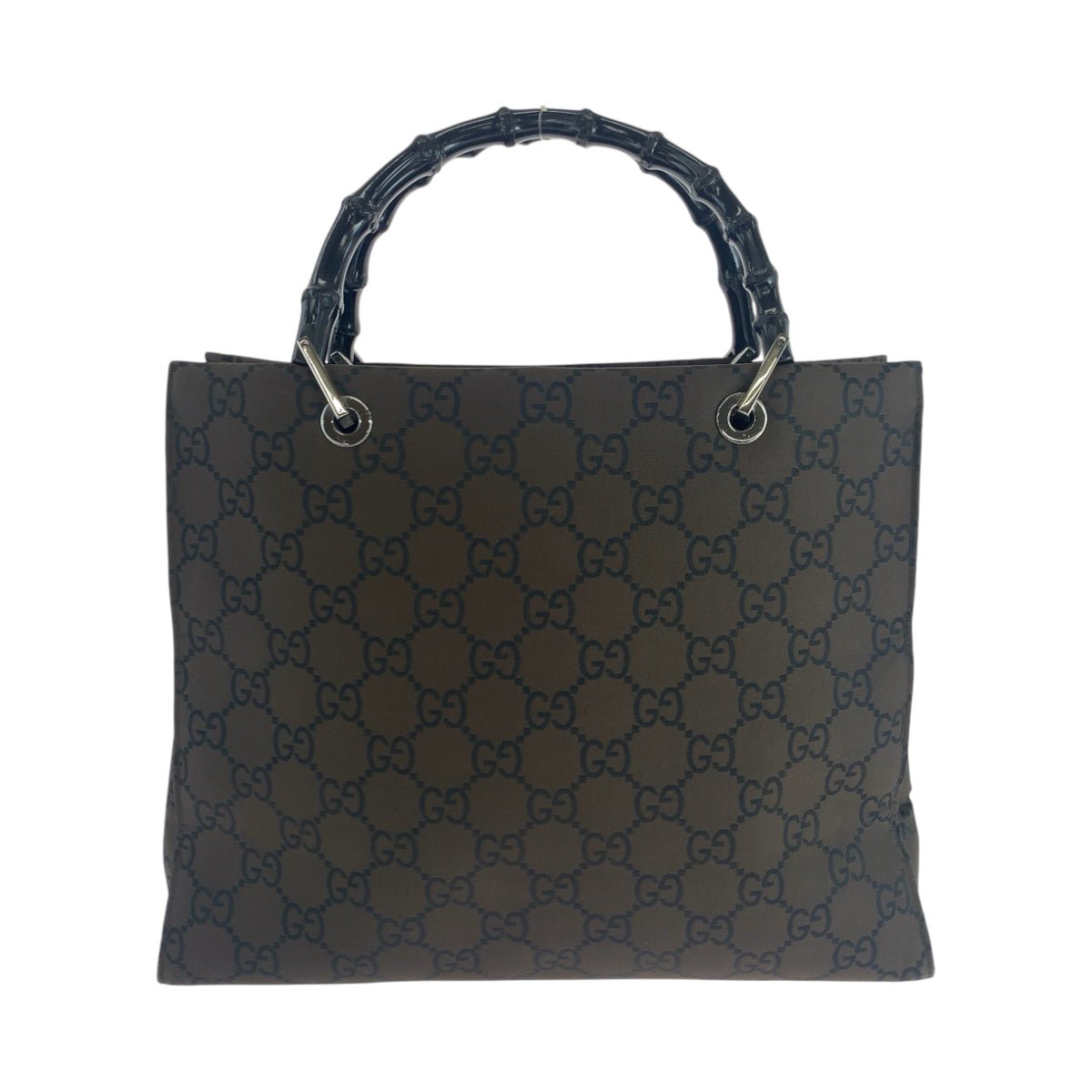 Gucci 002 SilverMetal Bamboo Nylon Black Brown Tote Bag
