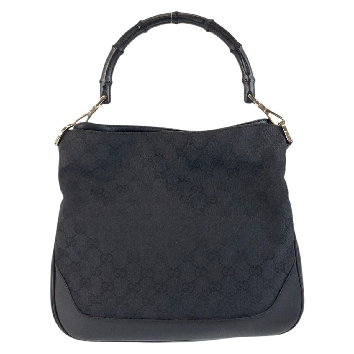 Gucci 001 GG SilverMetal Bamboo Canvas Black Shoulder Bag