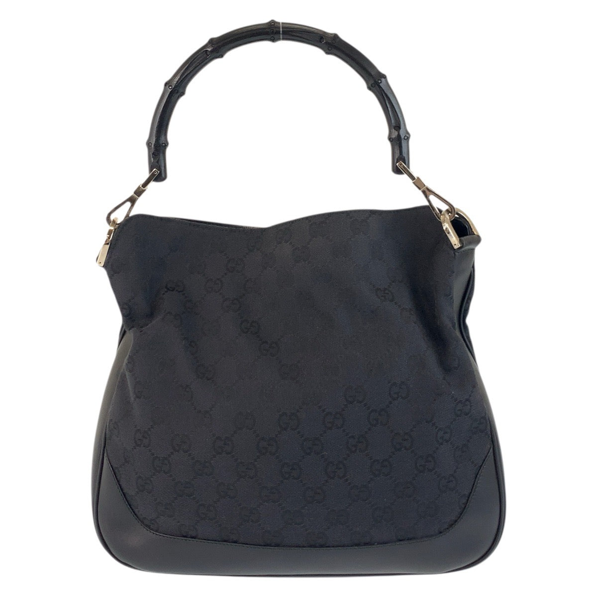 Gucci 001 GG SilverMetal Bamboo Canvas Black Shoulder Bag