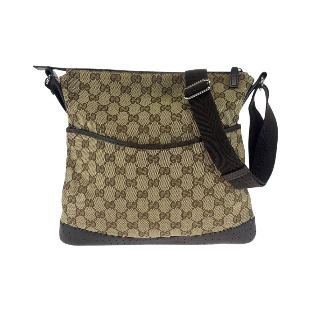 Gucci GG SilverMetal Sacoche punching Canvas Brown Beige Shoulder Bag