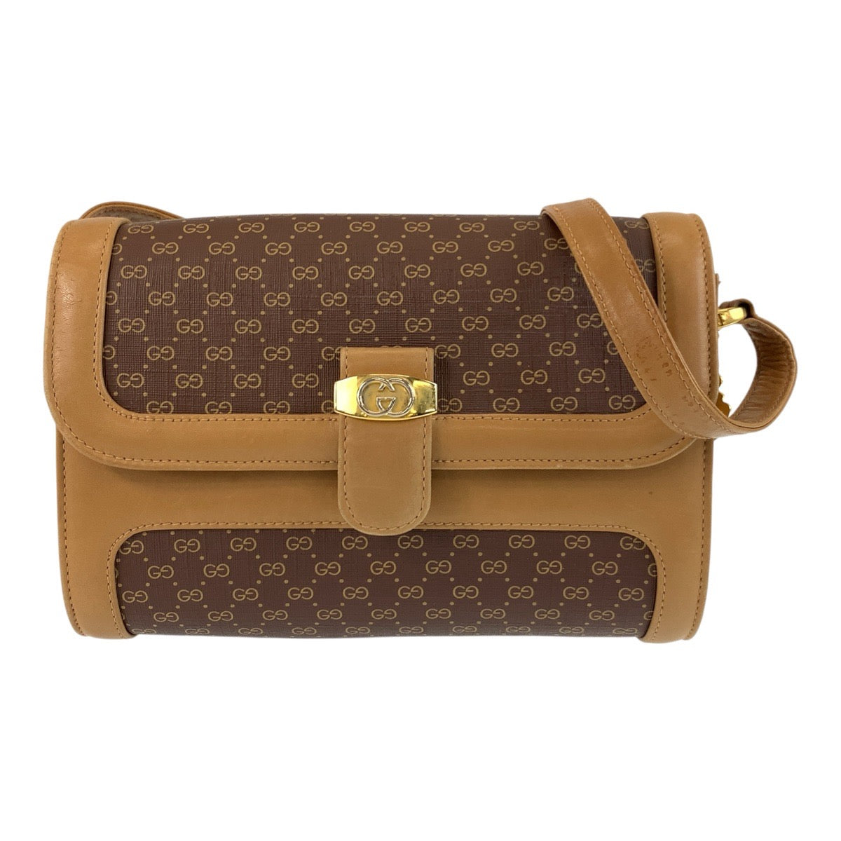 Gucci 001 414 PVC, Metal pochette Leather Brown Gold Shoulder Bag