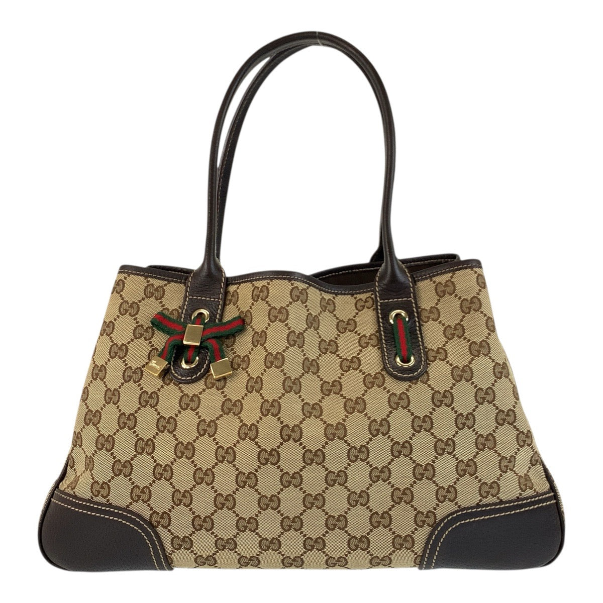 Gucci GG , Gold Metal Prince Leather Canvas Brown Beige Shoulder Bag
