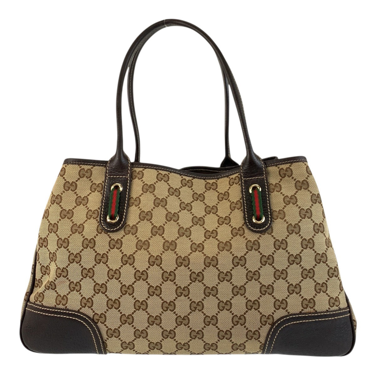 Gucci GG , Gold Metal Prince Leather Canvas Brown Beige Shoulder Bag