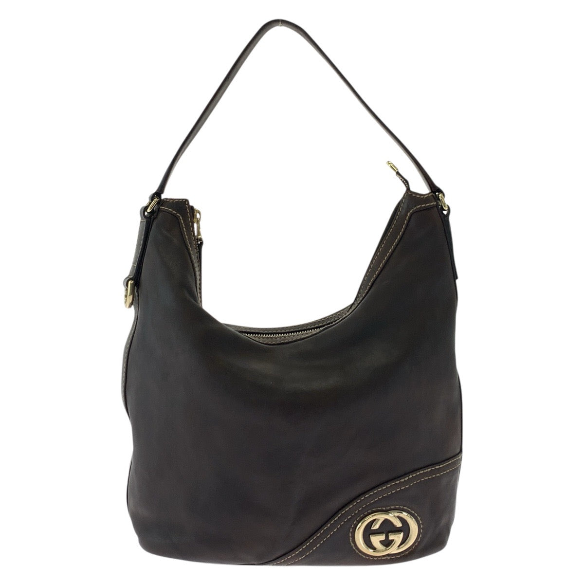 Gucci Metal Interlocking Leather Brown Gold Shoulder Bag
