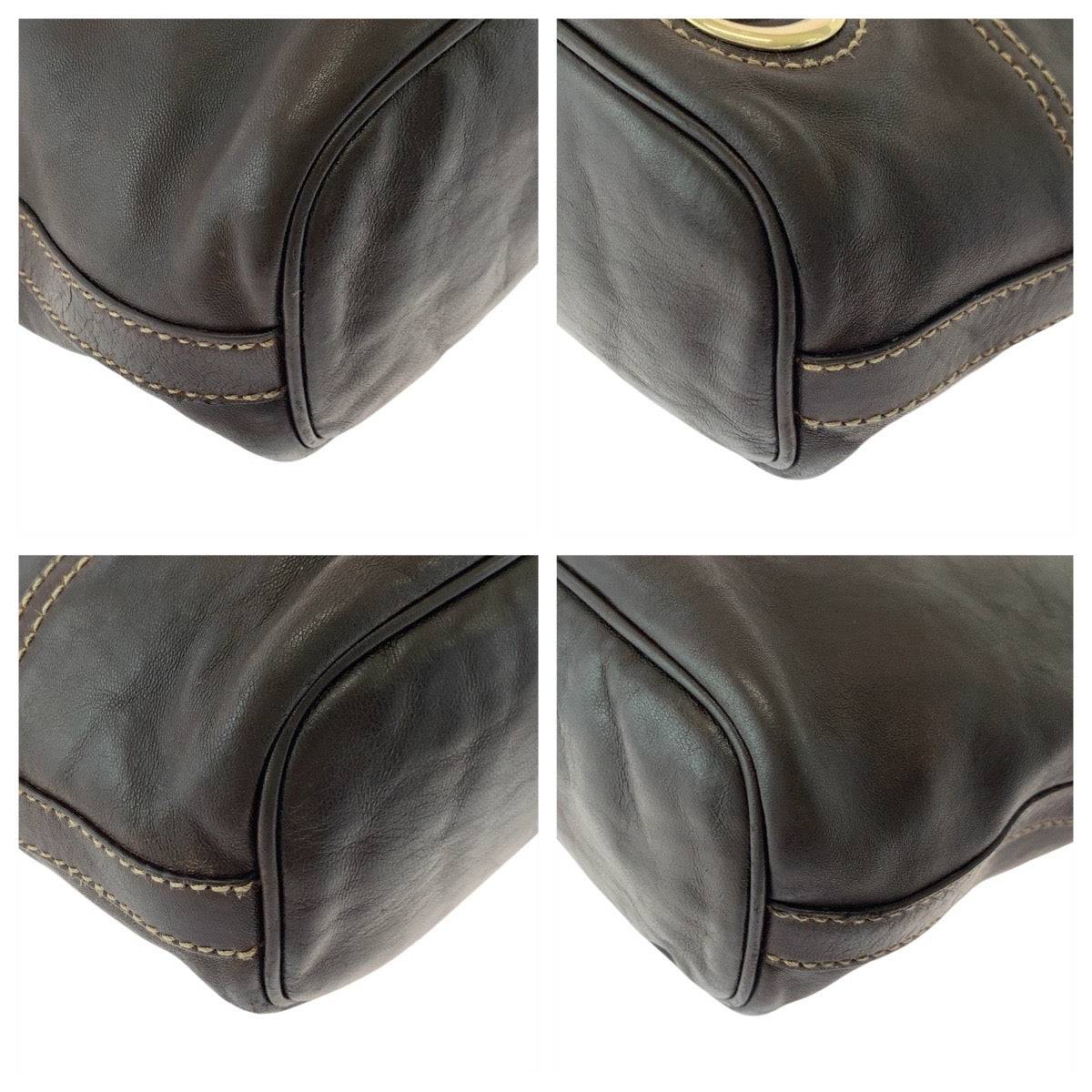 Gucci Metal Interlocking Leather Brown Gold Shoulder Bag
