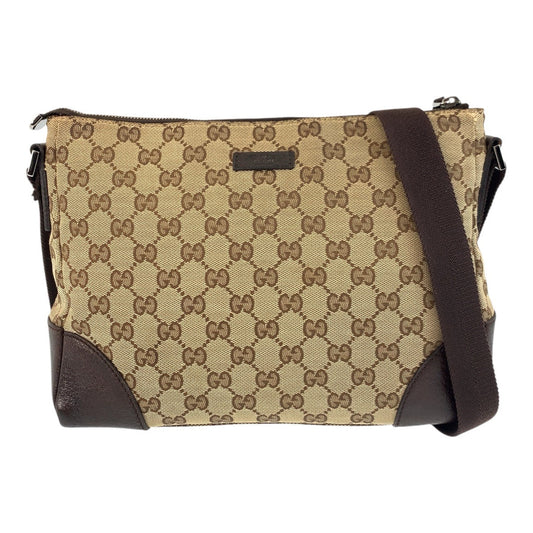 Gucci GG Messenger Leather Canvas Brown Beige Shoulder Bag