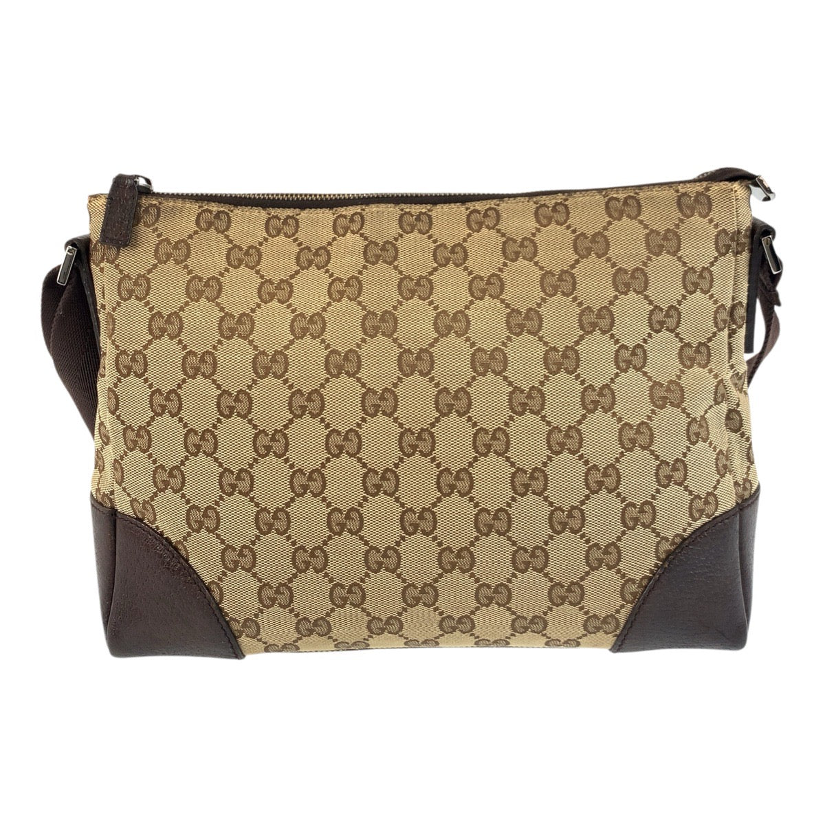 Gucci GG Messenger Leather Canvas Brown Beige Shoulder Bag