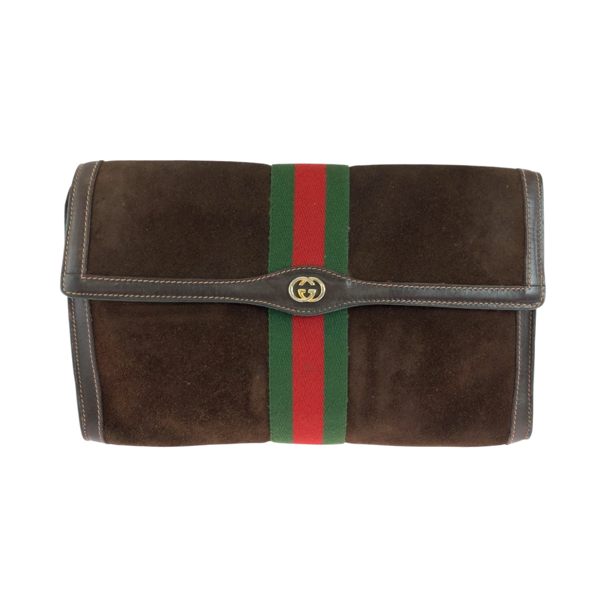 Gucci Green GoldMetal business PARFUMS Old Leather Suede Brown Red Clutch Bag