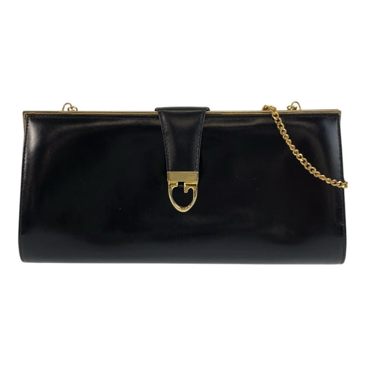 Gucci GoldMetal ChainShoulder Old Leather Black Shoulder Bag