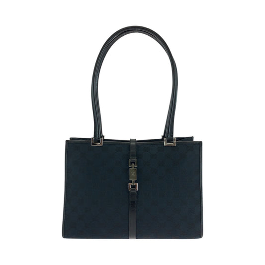 Gucci 002 GG SilverMetal Jackie Canvas Black Shoulder Bag