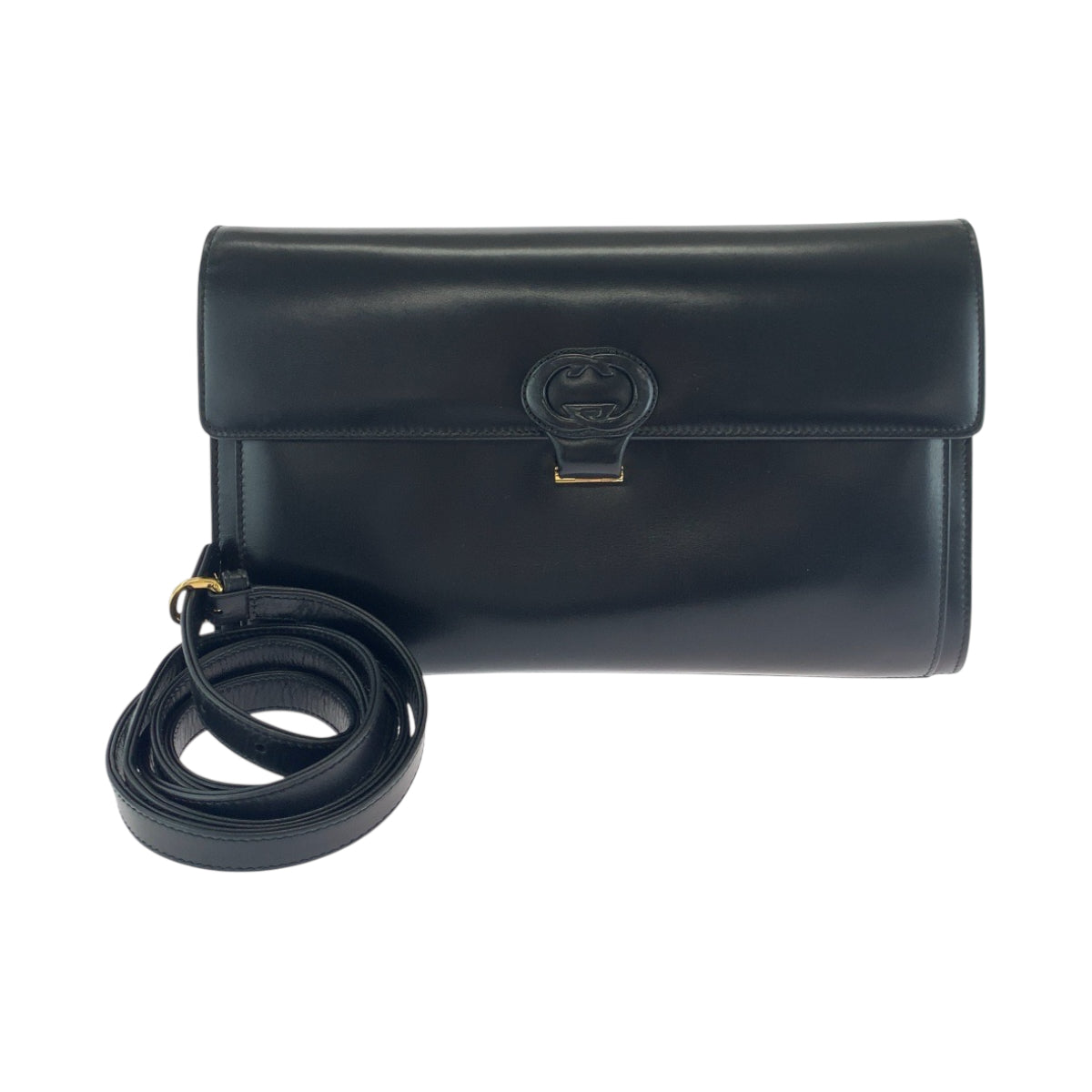 Gucci 26 004 GoldMetal 2way Old Leather Black Shoulder Bag