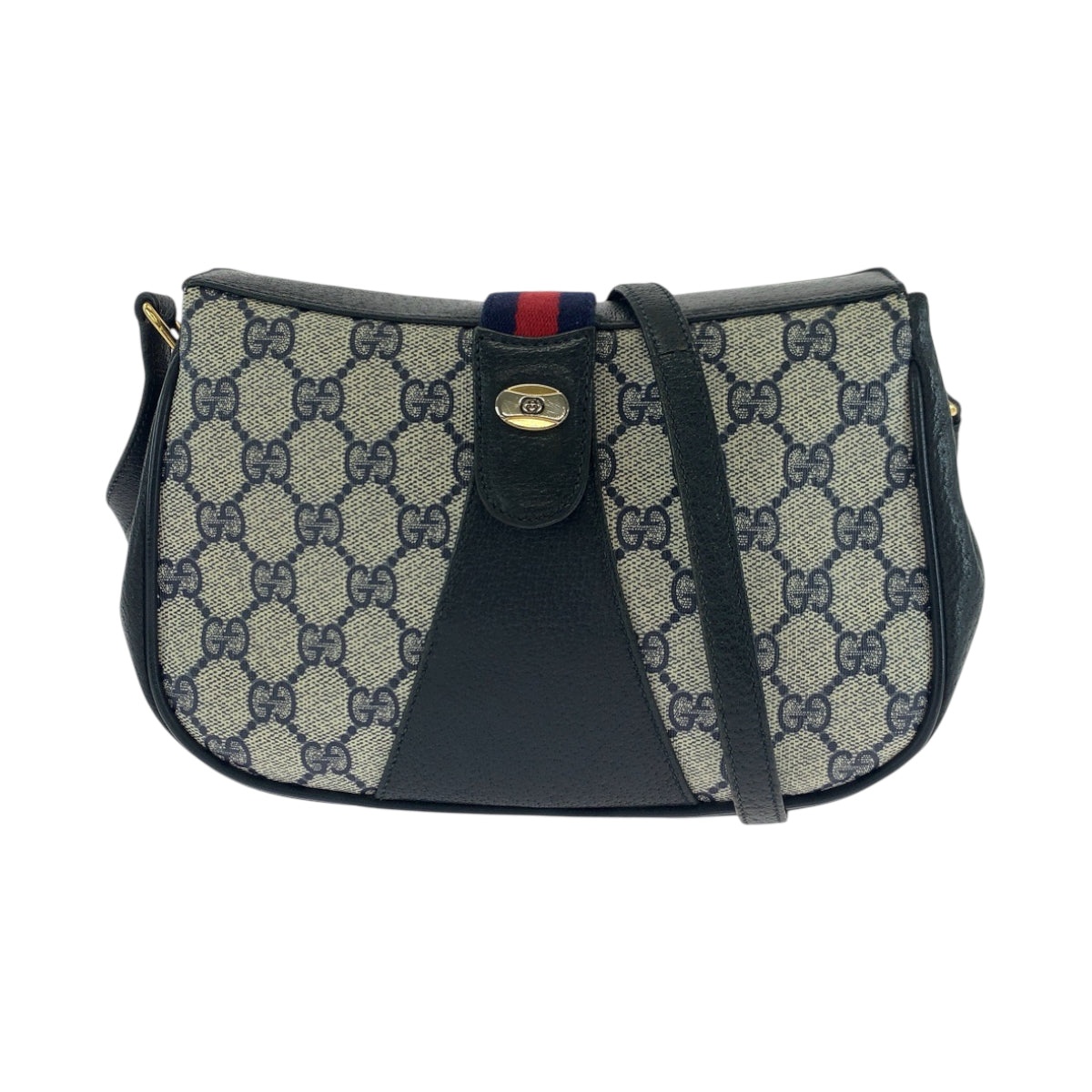 Gucci 66 02 024 GG Supreme Canvas Gold Navy Gray Shoulder Bag