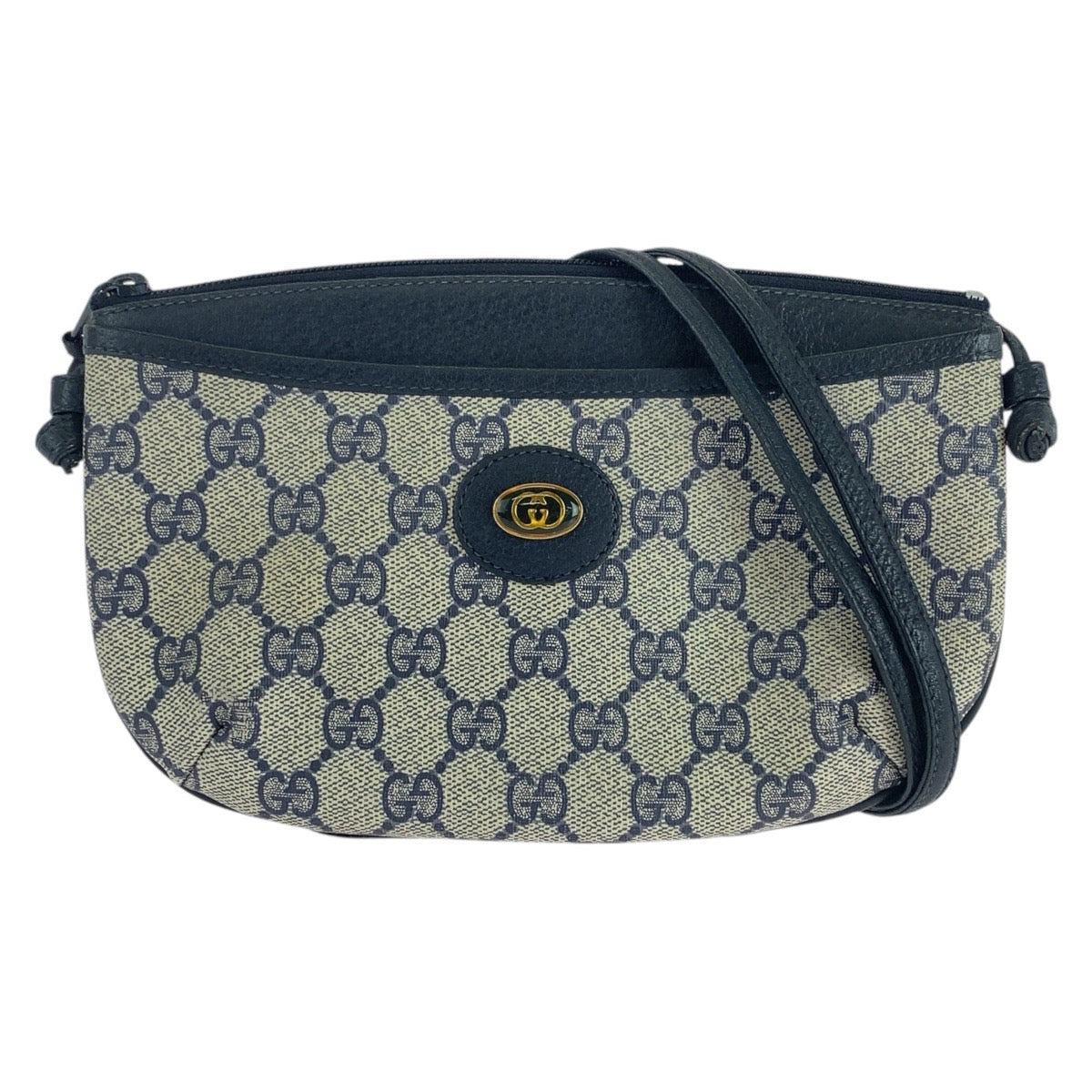 Gucci 904 02 020 GG Supreme Leather Canvas Navy Shoulder Bag
