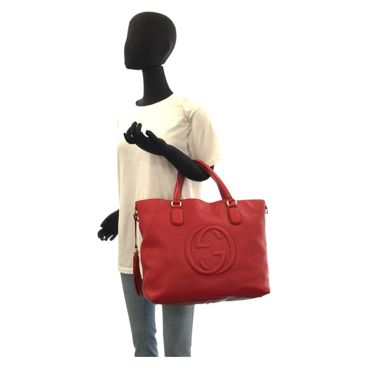 Gucci Metal Soho Leather Red Gold Tote Bag