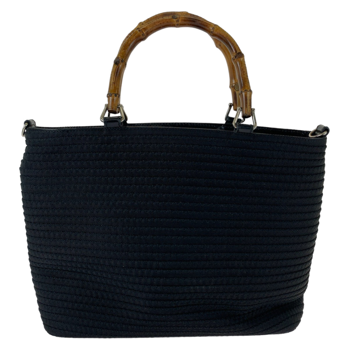 Gucci 000 Leather Canvas Black Silver Tote Bag