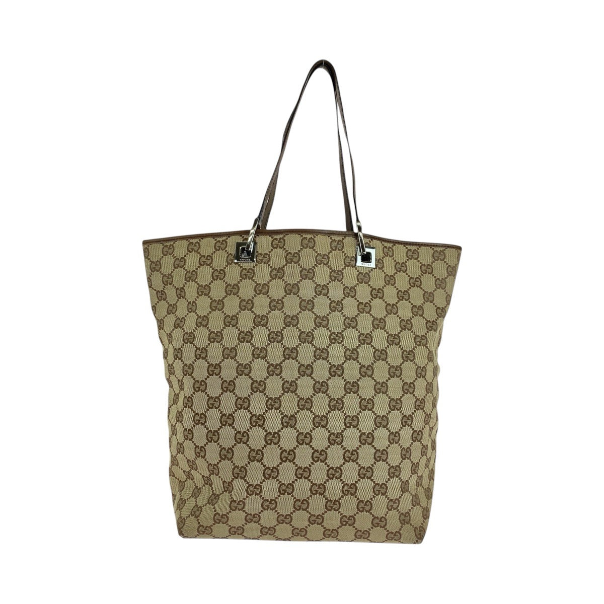 Gucci GG Leather Canvas Brown Beige Shoulder Bag 2