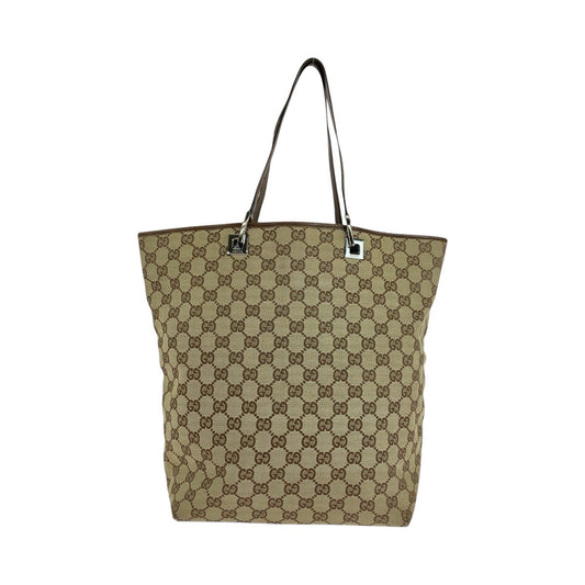 Gucci GG Leather Canvas Brown Beige Shoulder Bag 2