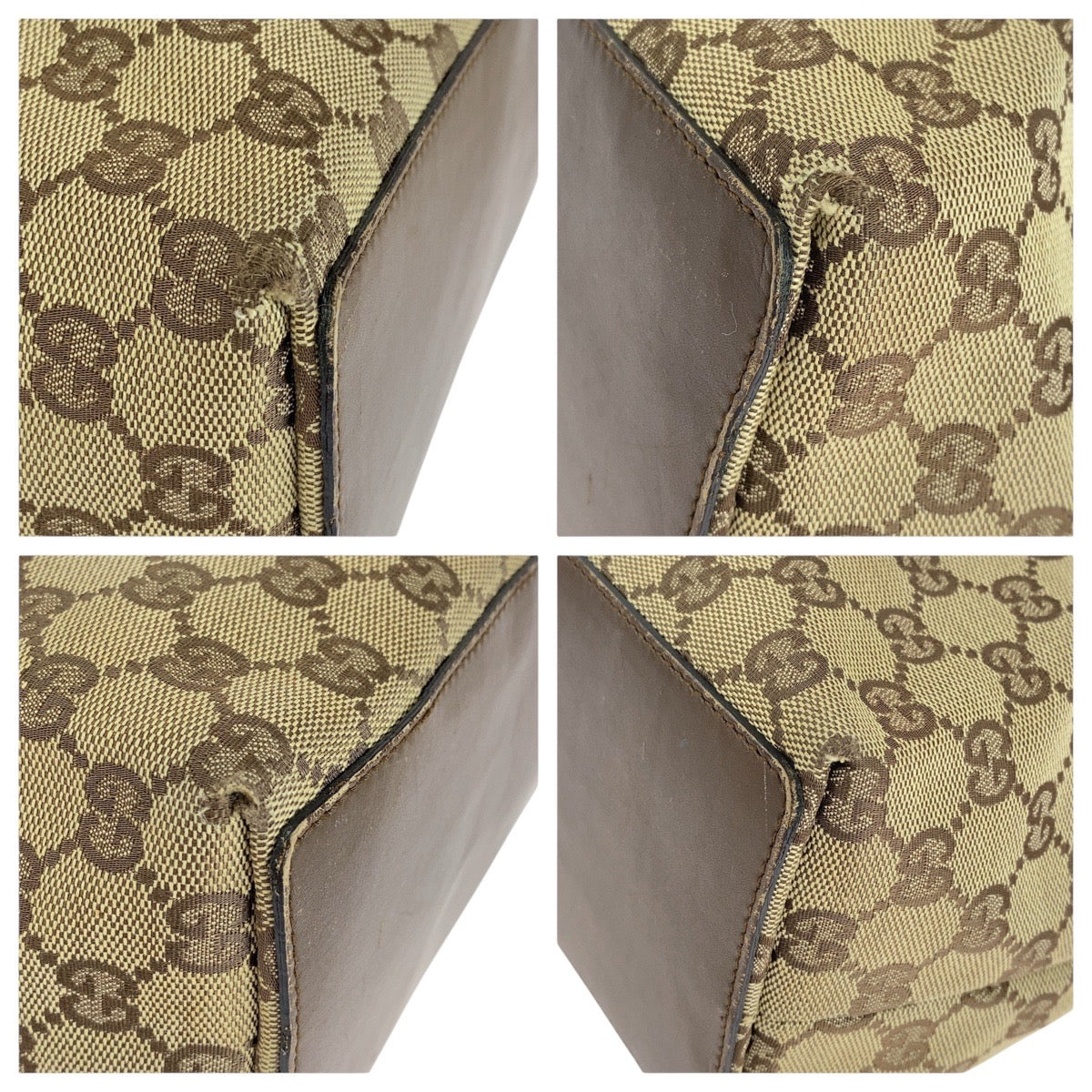 Gucci GG Leather Canvas Brown Beige Shoulder Bag 2