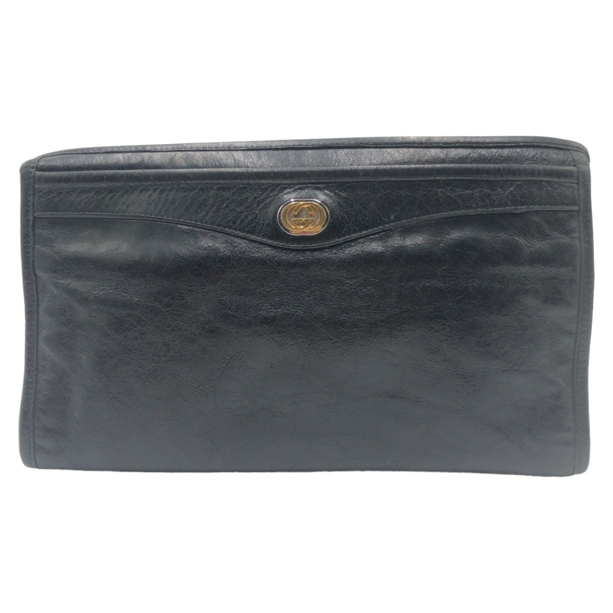 Gucci business Interlocking Leather Black Clutch Bag