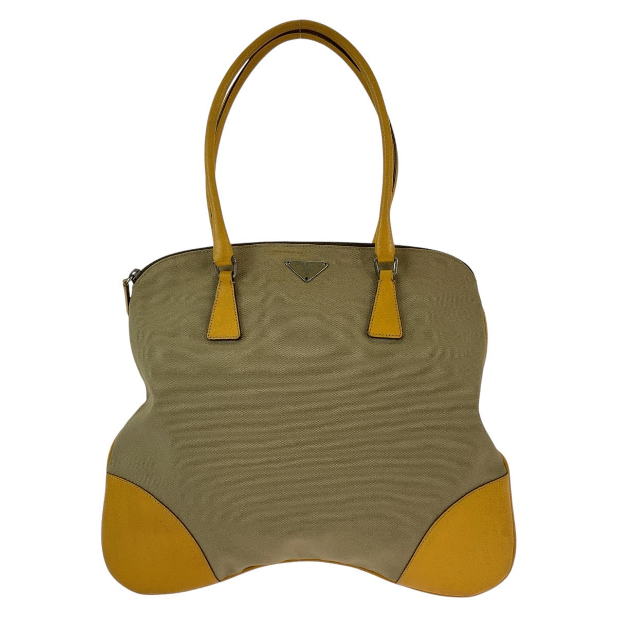Tote Bag , Yellow Silvermetal Tote Bag Leather Canvas Shoulder Bag