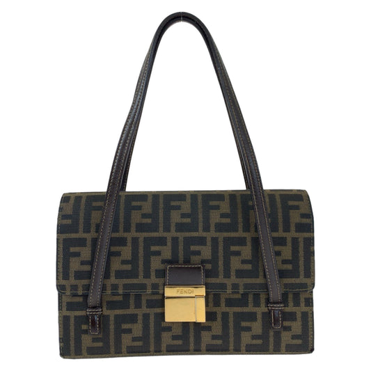 Fendi Shoulder Bag Shoulder Bag Handbag Zucca Pattern Women Canvas Metal Brown