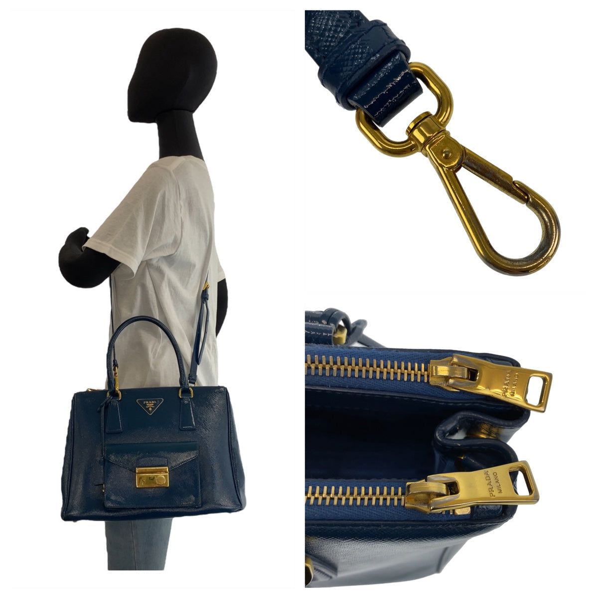 Metal Way Handbag Crossbody Shoulder Bag Safiano Leather Blue Crossbody Bag