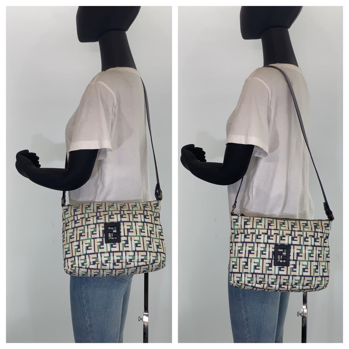 Fendi Shoulder Bag Crossbody Shoulder Bag Messenger Bag Zucca Canvas Pink Green