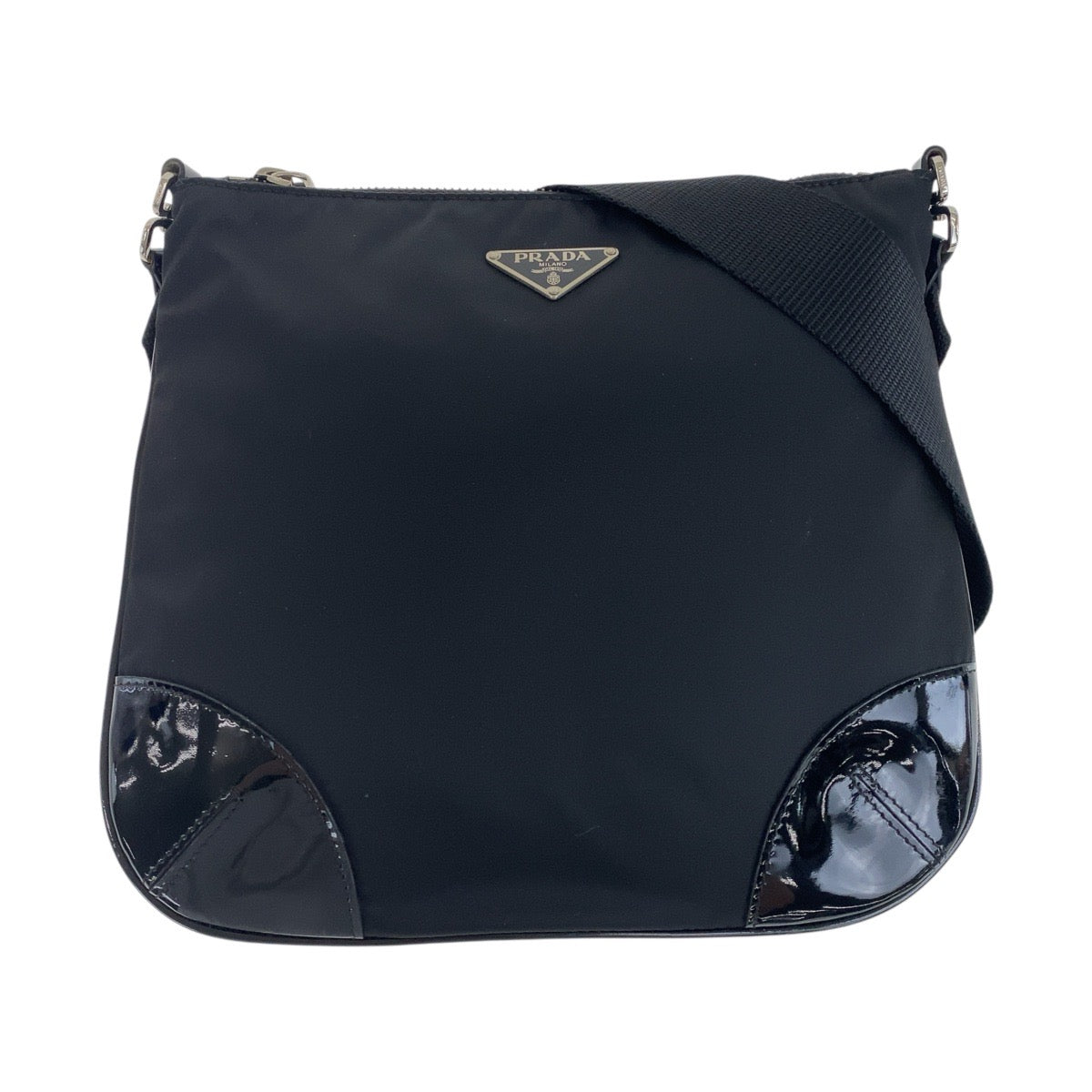 Shoulder Bag , Enamel Shoulder Bag Pochette Nylon Black
