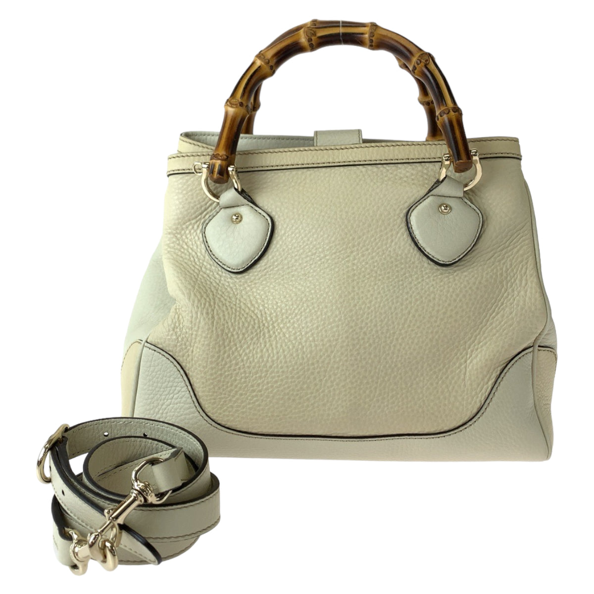Gucci Ivory Metal 2way Bamboo Leather Brown Gold Shoulder Bag