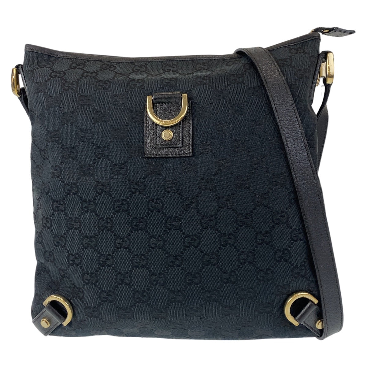 Gucci GG GoldMetal Messenger Abbey Leather Canvas Black Shoulder Bag 2