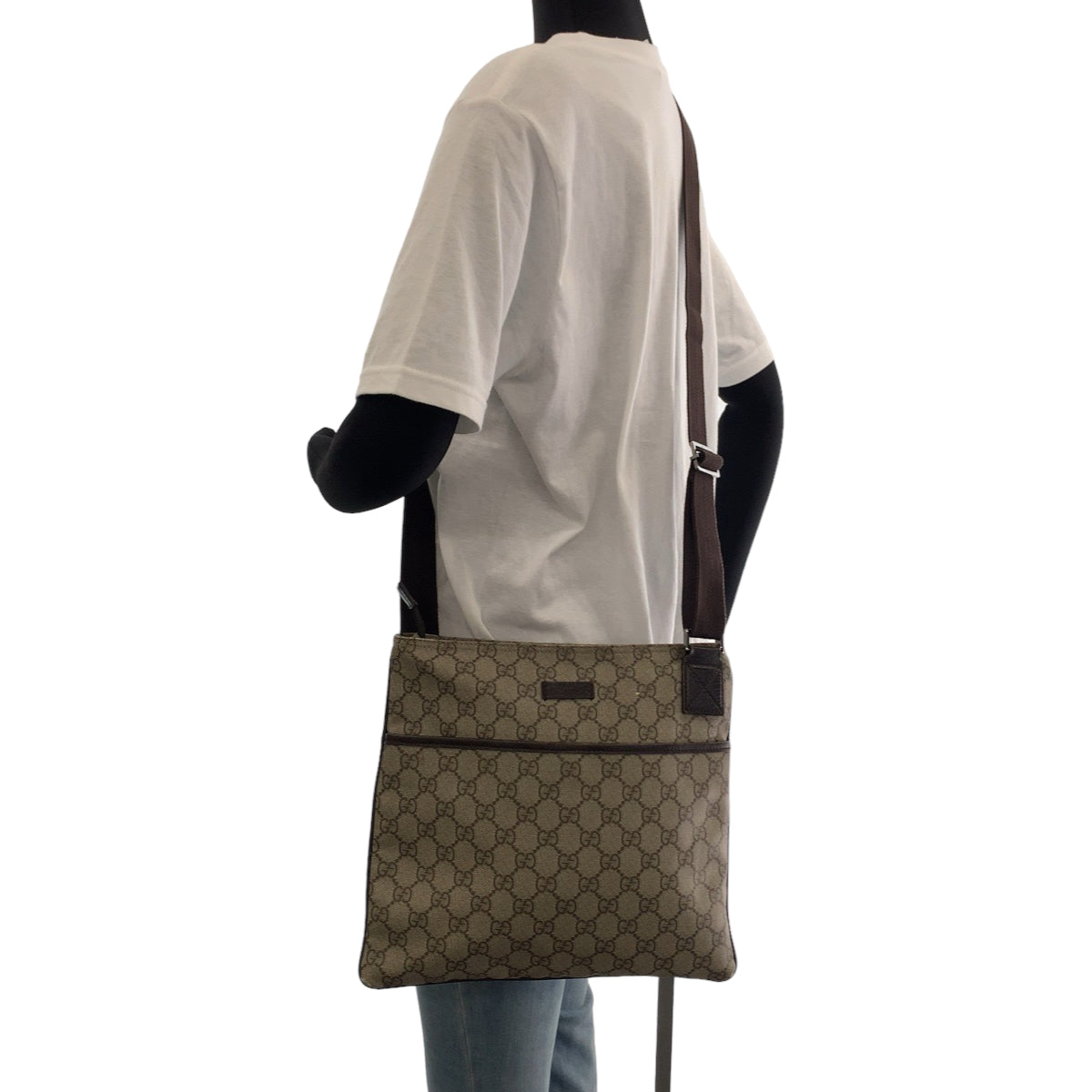 Gucci GG Supreme SilverMetal Messenger Unisex Canvas Brown Beige Shoulder Bag
