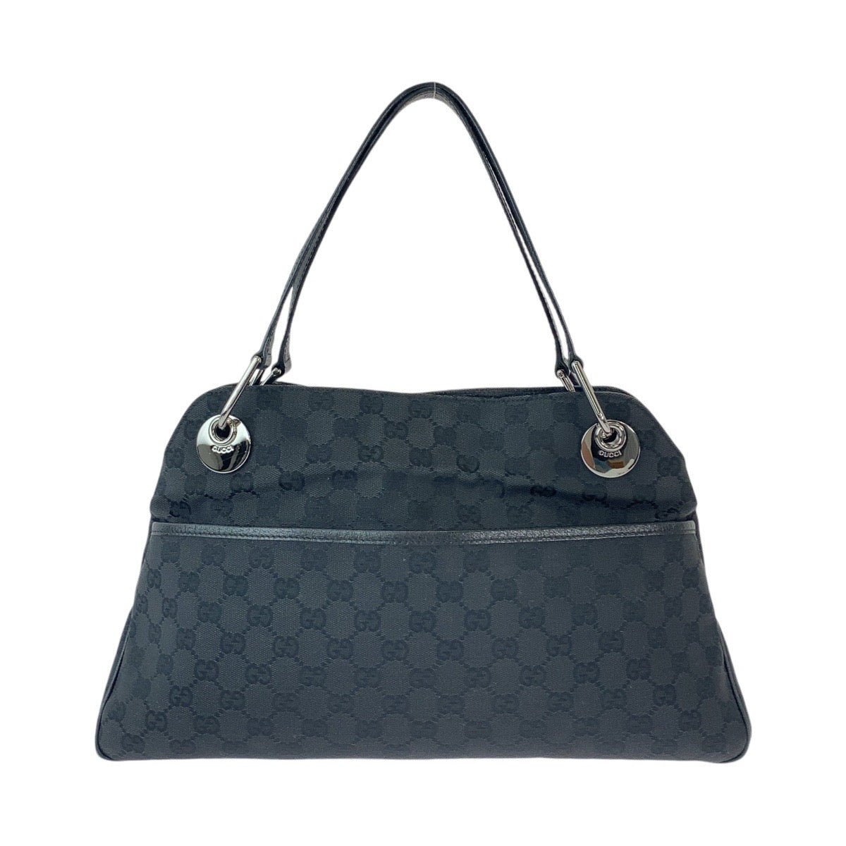 Gucci GG , SilverMetal Leather Canvas Black Shoulder Bag