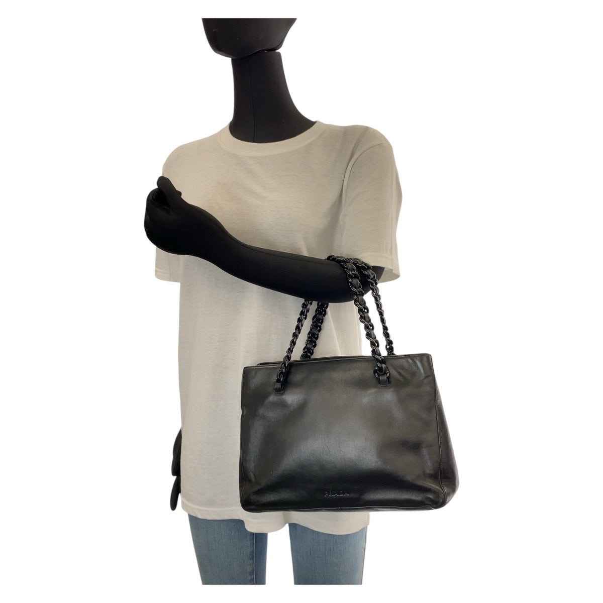 Tote Bag , Plastic Metal Tote Bag Leather Black