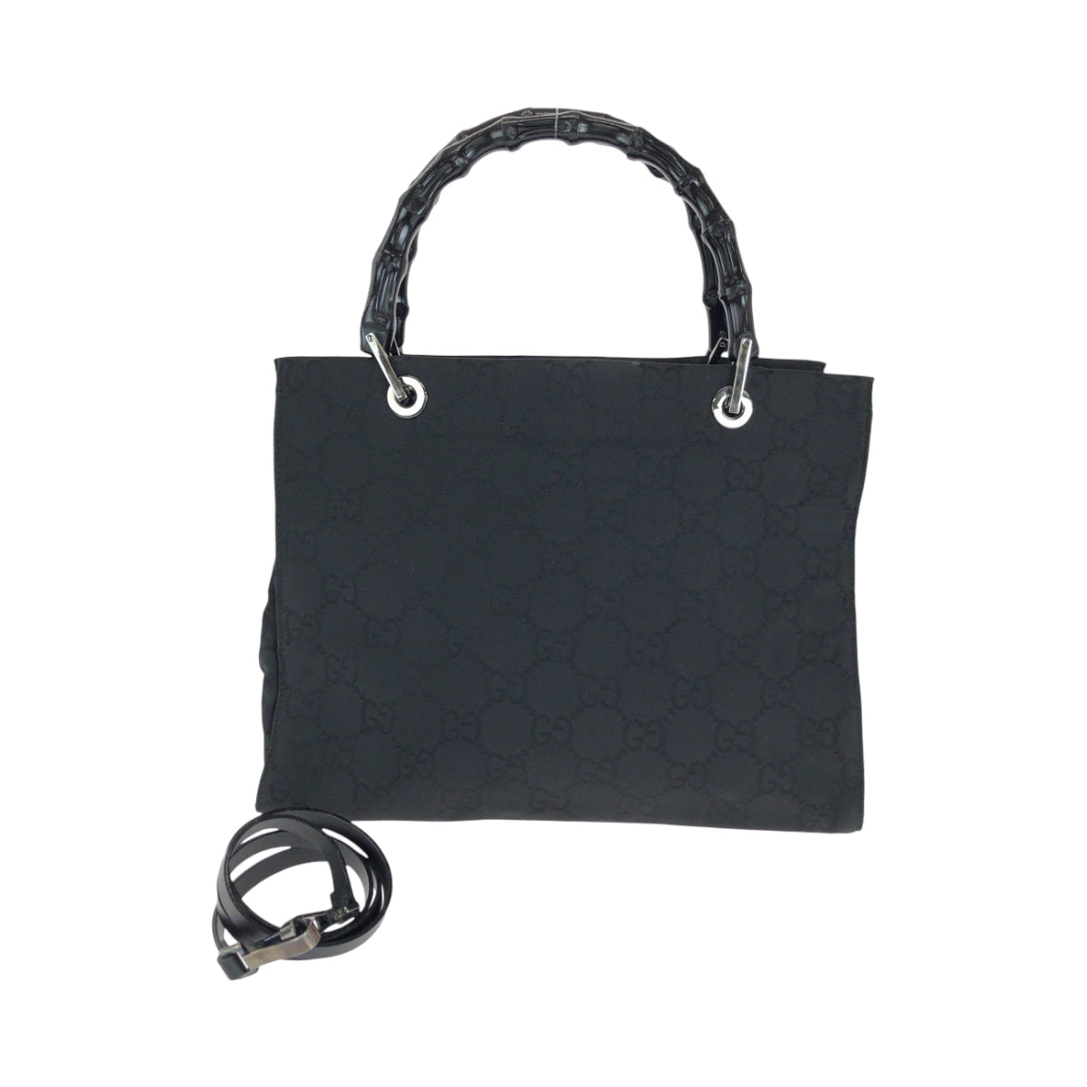 Gucci 002 GG SilverMetal Bamboo Canvas Black Tote Bag