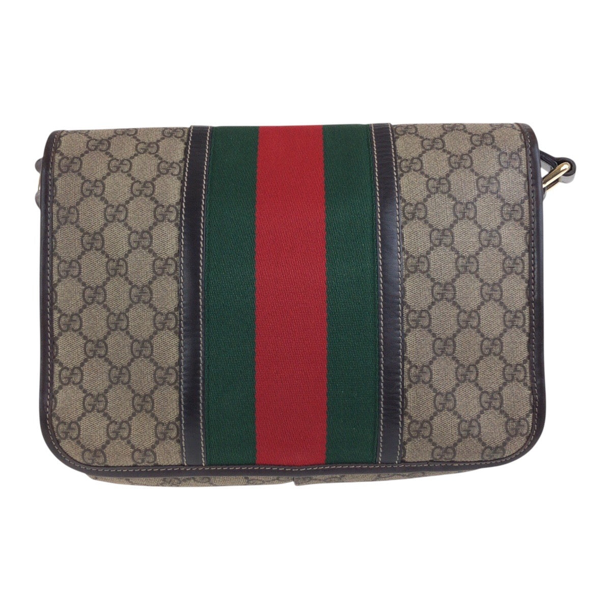 Gucci GG Supreme Metal Unisex Sherry Canvas Brown Beige Gold Crossbody Bag